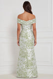 Floral Sage Mermaid Off the Shoulder Long Bridesmaid Dress