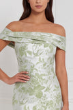 Floral Sage Mermaid Off the Shoulder Long Bridesmaid Dress