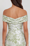Floral Sage Mermaid Off the Shoulder Long Bridesmaid Dress
