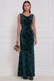 Olive Sheath Cowl Neck Burnout Velvet Long Bridesmaid Dress