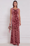 Olive Sheath Cowl Neck Burnout Velvet Long Bridesmaid Dress