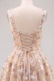 Apricot A-Line Sweetheart Floral Short Homecoming Dress with Sequins