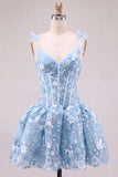 Pink A Line Corset Sweetheart Short Homecoming Dress with Flowers
