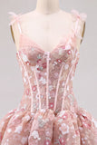 Pink A Line Corset Sweetheart Short Homecoming Dress with Flowers