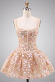 Apricot Corset Sweetheart Floral Short Homecoming Dress