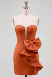Yellow Bodycon Pearl Trim Corset Short Homecoming Dress with Side Bow Detail