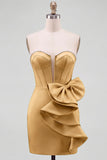 Yellow Bodycon Pearl Trim Corset Short Homecoming Dress with Side Bow Detail