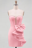 Yellow Bodycon Pearl Trim Corset Short Homecoming Dress with Side Bow Detail