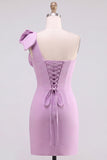 Yellow Bodycon One-Shoulder Pearl Beaded Short Homecoming Dress with Bow Detail