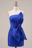 Royal Blue Bodycon Strapless Short Homecoming Dress with Front Oversized Bow