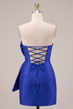 Royal Blue Bodycon Strapless Short Homecoming Dress with Front Oversized Bow