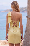Yellow Satin One-Shoulder Short Homecoming Dress with Bow Detail