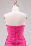 Fuchsia Strapless Cut Out A-Line Beaded Short Homecoming Dress with Ruffle Hem