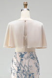 Sparkly Champagne Mermaid Sequins Floral Long Mother Of the Bride Dress with Cape