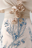 Sparkly Champagne Mermaid Sequins Floral Long Mother Of the Bride Dress with Cape