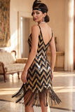 Sparkly White Golden Sequins Bodycon Short 1920 Dress with Fringes