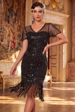 Sparkly Black Golden Bodycon Sequins Short Great Gatsby Party Dress with Fringes