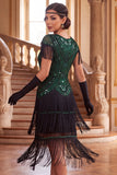 Vintage Black Golden Fringed Sequins 1920s Flapper Dress with Cap Sleeves