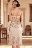 Vintage Black Golden Sequins Sleeveless 1920s Flapper Dress with Fringes