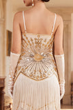 Vintage Black Golden Sequins Sleeveless 1920s Flapper Dress with Fringes