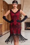 Black Golden Sequins Bodycon Short 1920s Flapper Dress with Fringes