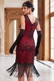 Black Golden Sequins Bodycon Short 1920s Flapper Dress with Fringes