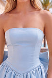 Black Strapless A Line Bubble Hem Homecoming Dress with Back Bow