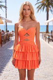 Grey Green A Line Cut Out Strapless Tiered Ruffle Short Homecoming Dress