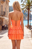 Grey Green A Line Cut Out Strapless Tiered Ruffle Short Homecoming Dress
