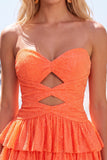 Grey Green A Line Cut Out Strapless Tiered Ruffle Short Homecoming Dress