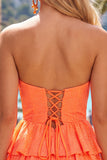 Grey Green A Line Cut Out Strapless Tiered Ruffle Short Homecoming Dress