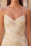 Apricot Bodycon Spaghetti Straps Beaded Short Homecoming Dress with Sequins
