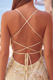 Apricot Bodycon Spaghetti Straps Beaded Short Homecoming Dress with Sequins