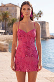 Apricot Bodycon Spaghetti Straps Beaded Short Homecoming Dress with Sequins