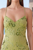 Apricot Bodycon Spaghetti Straps Beaded Short Homecoming Dress with Sequins