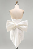 White Corset Lace Bodycon Strapless Short Homecoming Dress with Big Bow