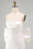 White Corset Lace Bodycon Strapless Short Homecoming Dress with Big Bow