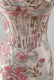 Pink Flower Jacquard Corset Bodycon Sequins Strapless Short Homecoming Dress
