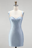 Blue Bodycon Thick Straps Sweetheart Short Homecoming Dress with Beading