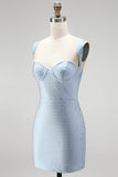 Blue Bodycon Thick Straps Sweetheart Short Homecoming Dress with Beading