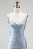 Blue Bodycon Thick Straps Sweetheart Short Homecoming Dress with Beading