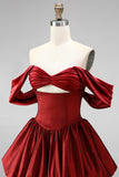 Burgundy Off-the-Shoulder Cut Out Bubble Hem Short Homecoming Dress