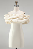 Ivory Stacked Ruffle Off the Shoulder Bodycon Short Homecoming Dress