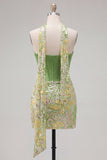 Green Bodycon Sweetheart Corset Sequins Homecoming Dress with Neck Scarf
