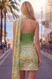 Green Bodycon Sweetheart Corset Sequins Homecoming Dress with Neck Scarf