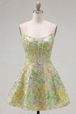 A-Line Green Corset Sequins Short Homecoming Dress