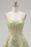 A-Line Green Corset Sequins Short Homecoming Dress