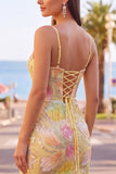 Light Yellow Sequins Appliques Spaghetti Straps Bodycon Short Homecoming Dress