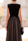 Black A-Line V-Neck Tulle Long Formal Dress
