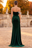 Dark Green Sheath One Shoulder Ruched Long Velvet Holiday Party Dress with Rhinestones
